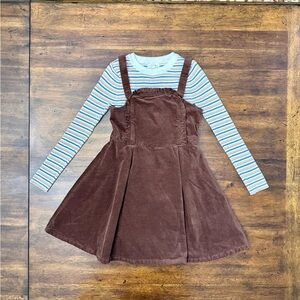 Janie and Jack Brown Corduroy Dress Set Size 8 EUC